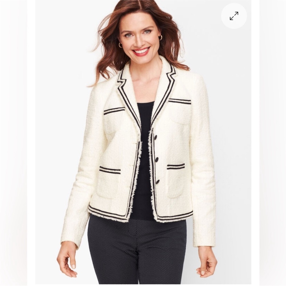 NWT Talbots Framed Tweed Ivory Blazer w Fringe size 10